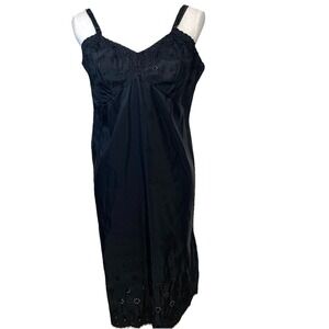 Vintage Aristocraft  Black Full Slip 38 Eyelet Embroidery Lingerie Babydoll Sexy